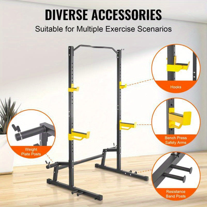 Adjustable Heavy-Duty Metal Power Rack - Squat Stand with Barbell Support, Ideal for Home Gym Weight Training, No Electricity Needed, Durable Construction, Gym Accessories