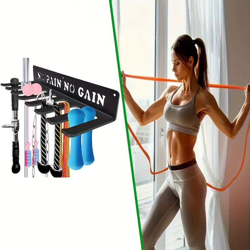 1pc 8 Hook Wall Mounted Fitness Storage Rack For Resistance Bands, Jump Ropes & Weight Belts - Multifunctional Gym Equipment Organizer