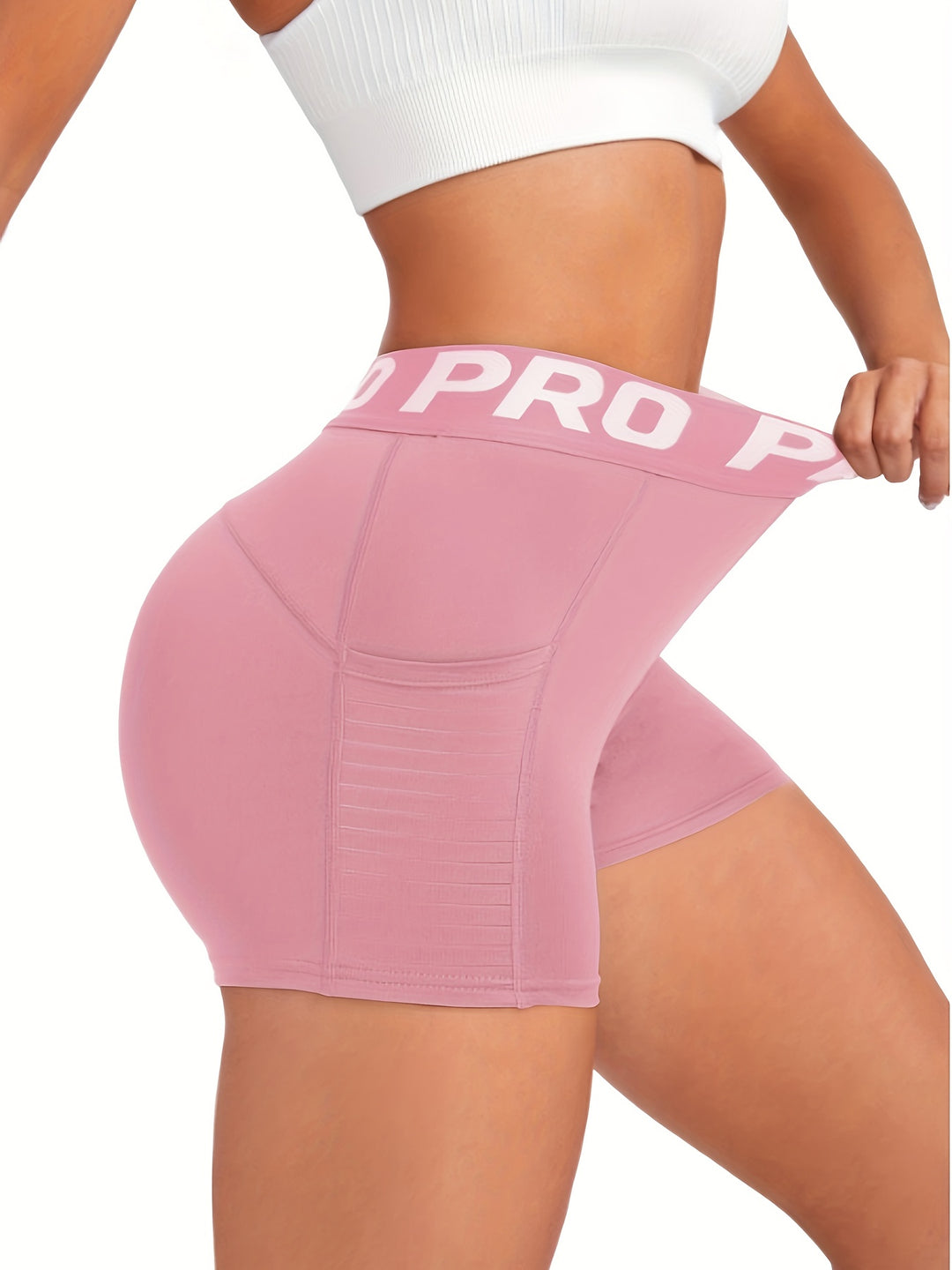 Women's High Waist Athletic Yoga Shorts, Tummy Control Workout Running Shorts With Pocket, Sportswear, Breathable Gym Fitness Apparel