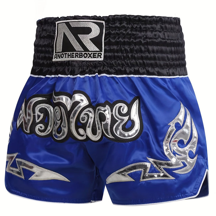 Men's Embroidered Boxing & MMA Shorts - Durable Polyester, Non-Stretch, All-Season Sports Gear for Fitness, Muay Thai & Martial Arts