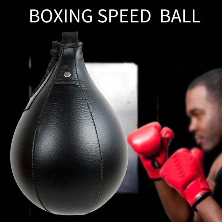 Black Faux Leather Inflatable Boxing Speed Ball - Pear-Shaped Training Punching Bag for Sports & Fitness, Boxing Speed Ball, Training