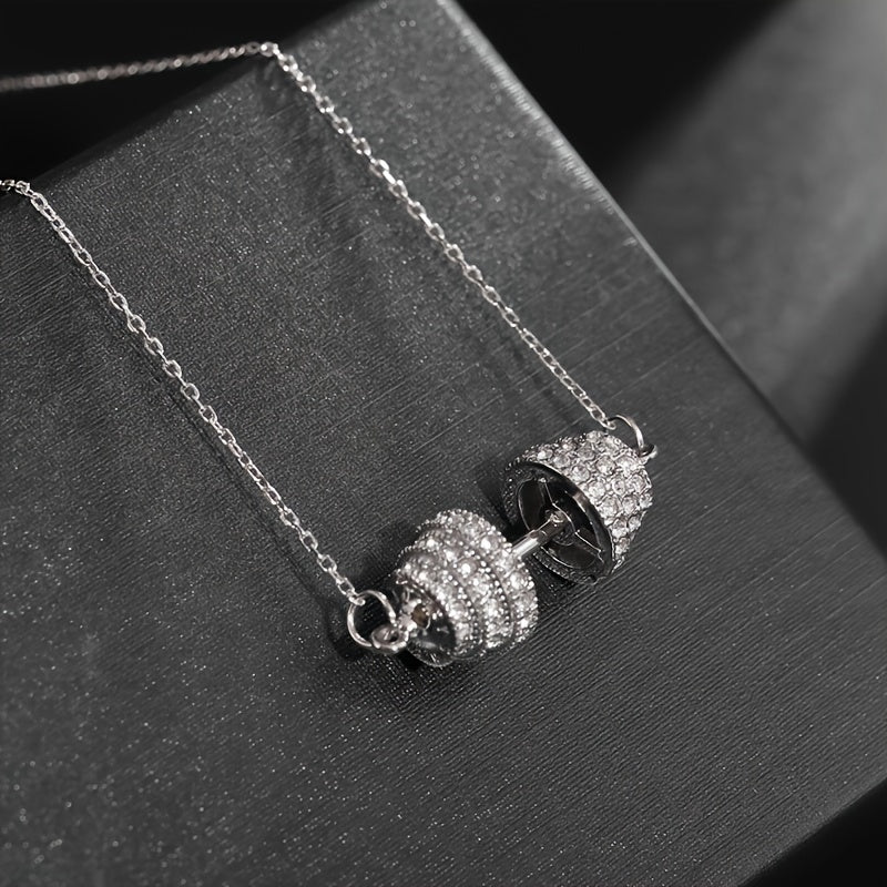 A Trendy And Creative Necklace With Zirconia Inlaid Dumbbell Pendant, Suitable For Both Men And Women For Casual Parties, Sports, Fitness, And As A Fashionable Accessory Gift.