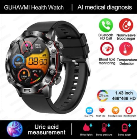 2024 New Blood Lipids Uric Acid Blood Glucose Smart Watch For Men ECG+PPG Fitness Tracker Clock Bluetooth Call Health Smartwatch