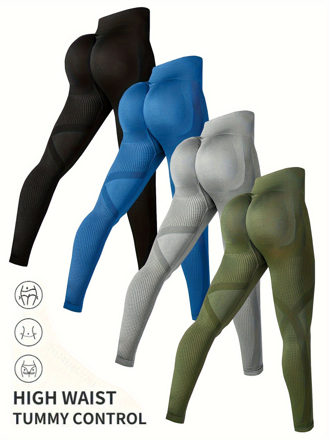 4pcs High-Waist Yoga Leggings - Moisture-Wicking, Stretchy, Perfect for Outdoor Activities, Fitness, and Comfortable Wear