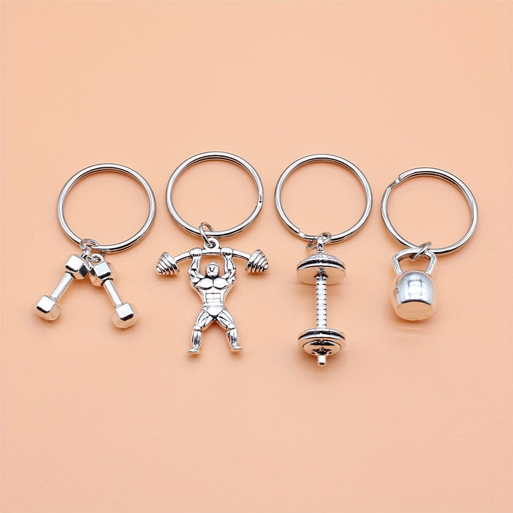 A Set Of 4pcs Men's Golden Keychain, Weightlifting Fitness Keychain Gift Set, Dumbbell Barbell Kettlebell Keychain