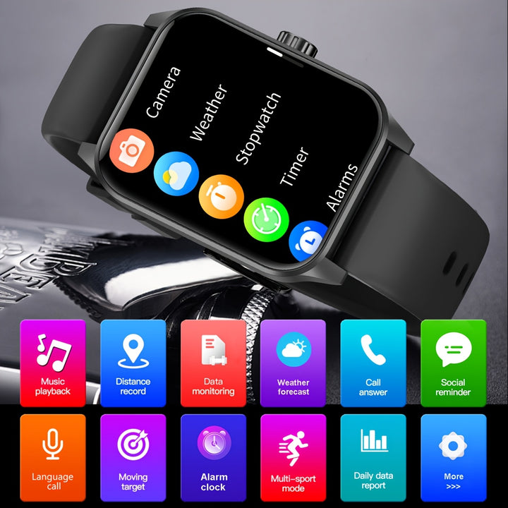 1pc Men's Smart Watch - 1.85" HD Full Touch Screen, IP68 Waterproof, USB Rechargeable, Silicone Strap, Sports Style, Pedometer, Message Push, Call Function, Compatible with iPhone/Android