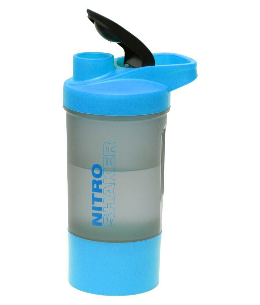 600Ml Protein Shaker with Mixing Ball and Storage Compartments BLUE Gym Bottle