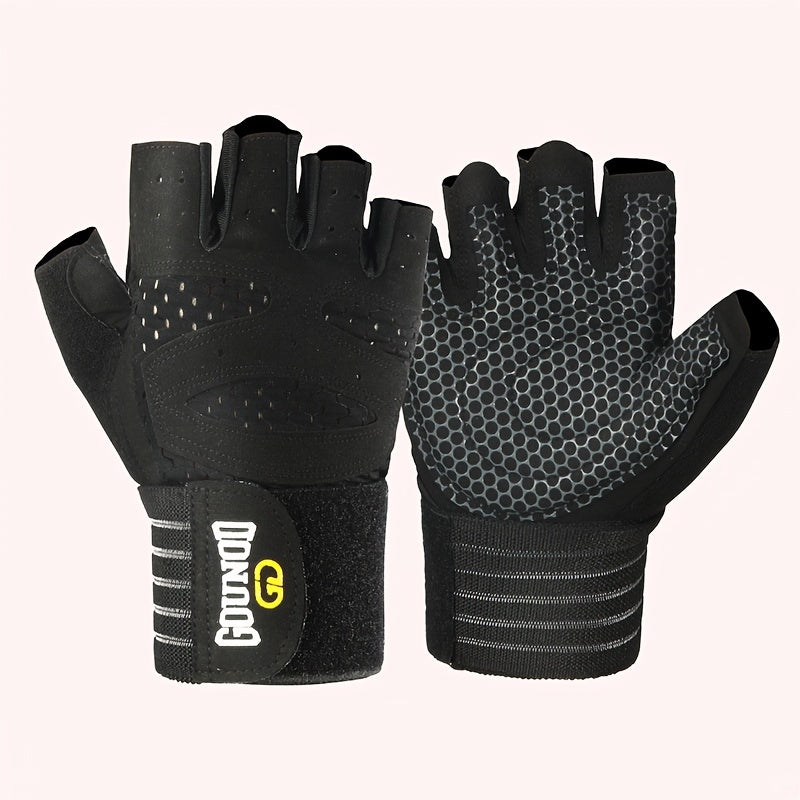 Enhanced Wrist Support Half-Finger Fitness Gloves - Durable Polyester, Ideal for Weightlifting & Barbell Training