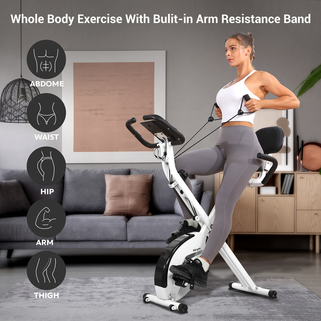 Micyox Magnetic Foldable Indoor Exercise Bike With LCD Display And Heart Rate Sensor, Home Fitness Bike With Resistance Bands, Space-saving Fitness Equipment