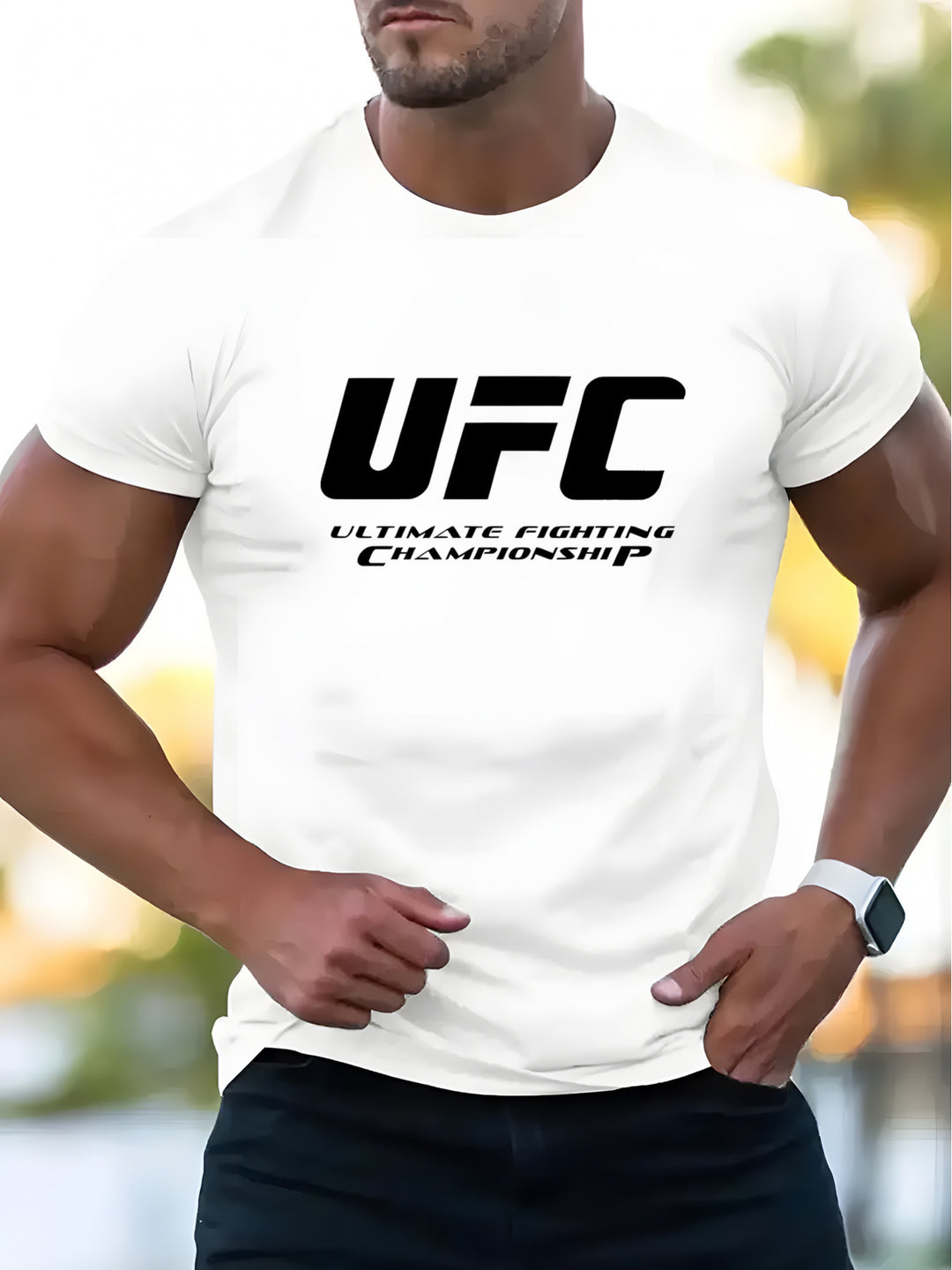 Men'S UFC Ultimate Fighting Championship Graphic T-Shirt, Polyester Casual Crew Neck Tee, Regular Fit, with Slight Stretch, Alphabet Pattern Knit Fabric, for Summer Adult Fashion Top