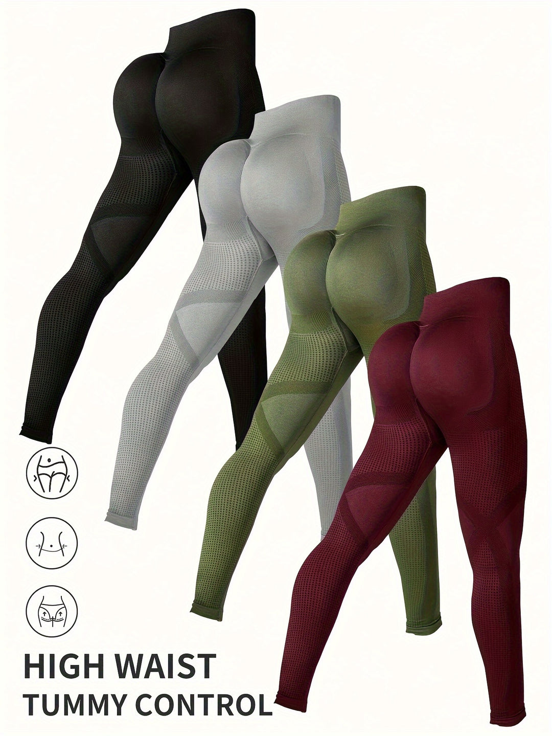 4pcs High-Waist Yoga Leggings - Moisture-Wicking, Stretchy, Perfect for Outdoor Activities, Fitness, and Comfortable Wear