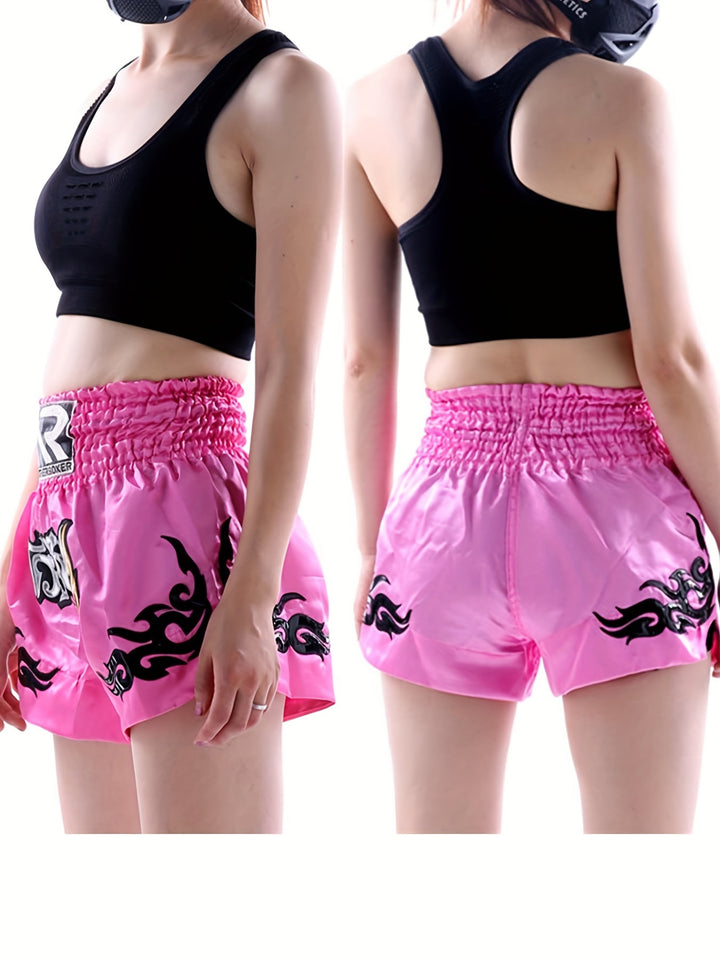 Embroidered Muay Thai & MMA Shorts - Durable Polyester, Non-Stretch, All-Season Sports Gear for Boxing & Training