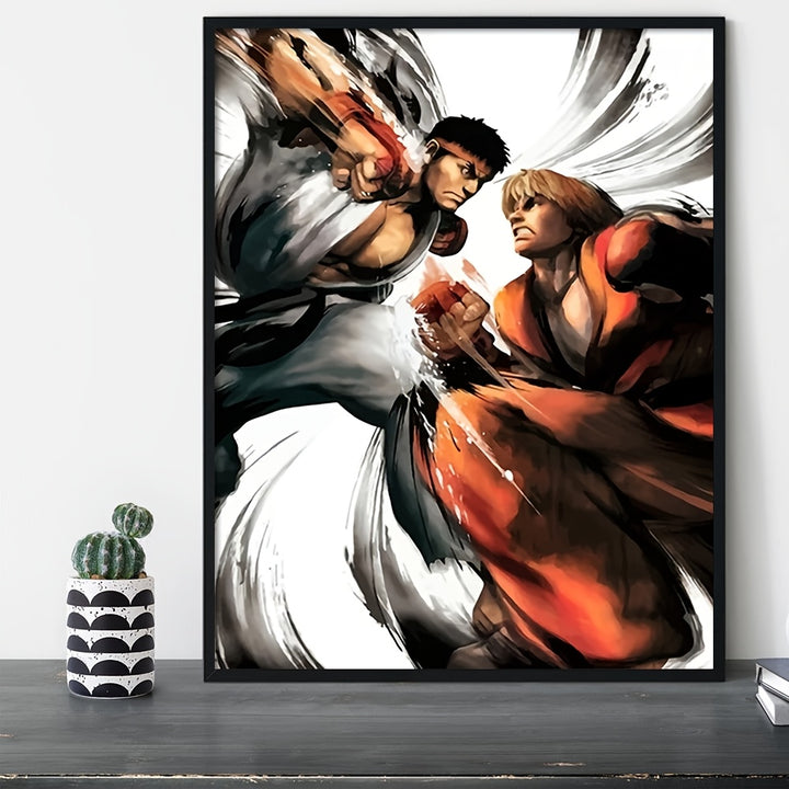 [1pc Ryu Street Fighting Canvas Art Print Poster] 1pc 30.48x40.64 cm Canvas Art Print Poster, Ryu Street Fighting Scene, Frameless Wall Art for Home Bedroom Kitchen Living Room Bathroom, Decorative Artwork for Hotel Cafe Offi