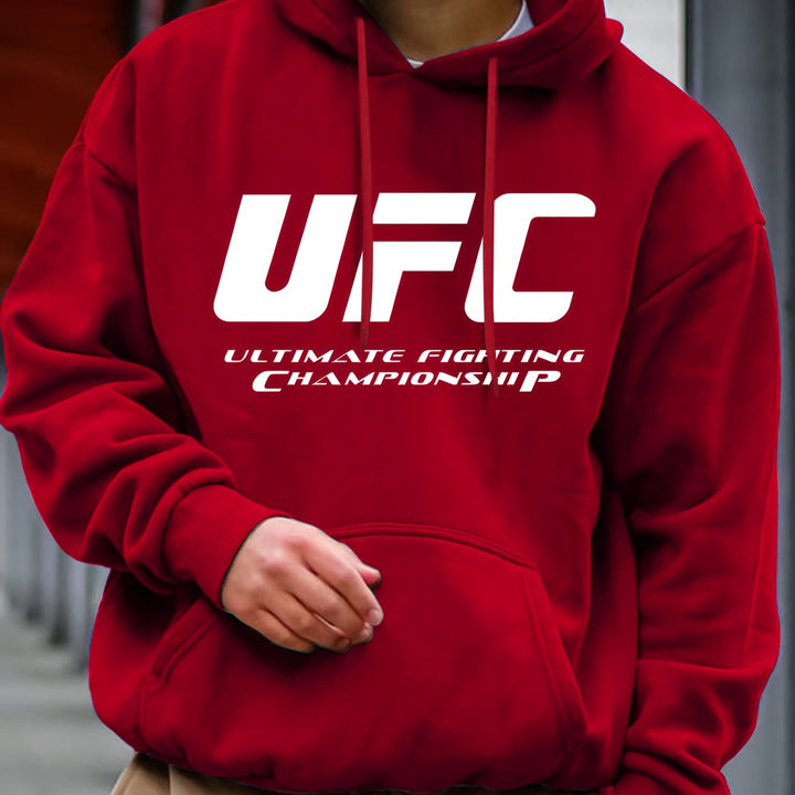 UFC Ultimate Fighting Championship Men'S Casual Polyester Hoodie - Knit Fabric with Slight Stretch, Hooded Collar, Regular Fit, Print Long Sleeve Pullover for Fall/Winter