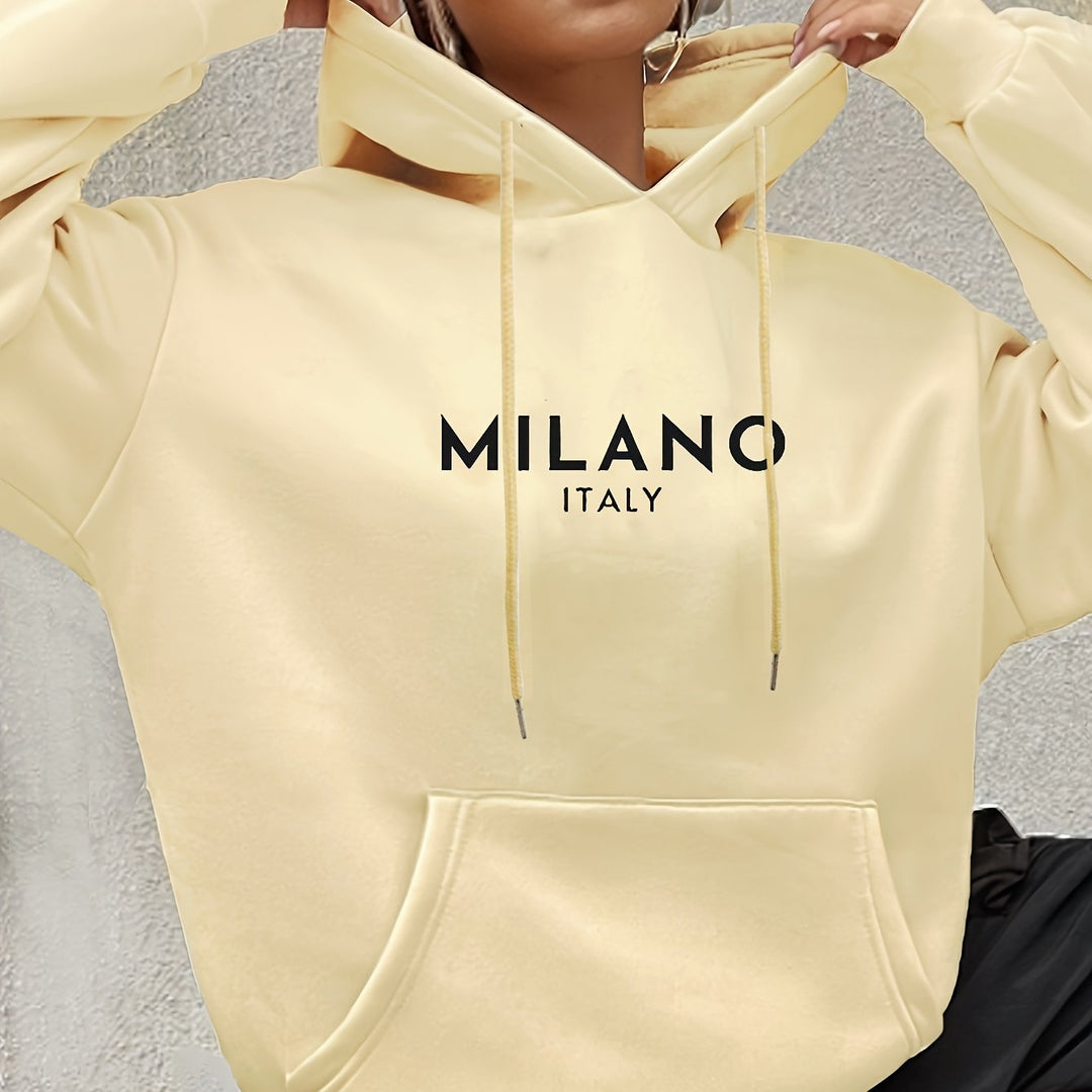 Milano Chic Kangaroo Pocket Hoodie - Soft Casual Long Sleeve Drawstring Sweatshirt with Relaxed Fit - Women's Comfortable Everyday Wear for Outdoor Activities