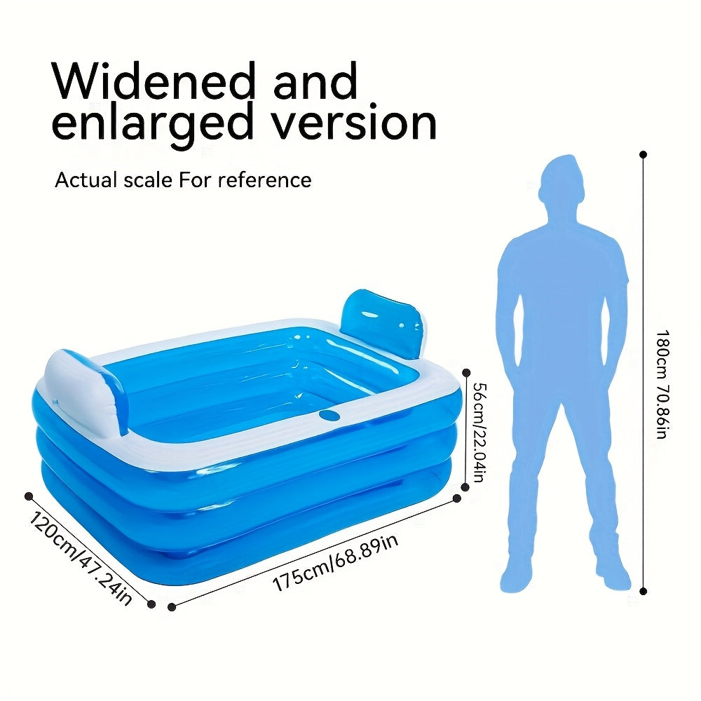 1pc Portable PVC Inflatable Hot Tub with Backrest, Durable Foldable Spa Bathtub with Drain Plug, Ideal for Bathroom Soaking, Perfect Christmas & New Year Gift for One or Two