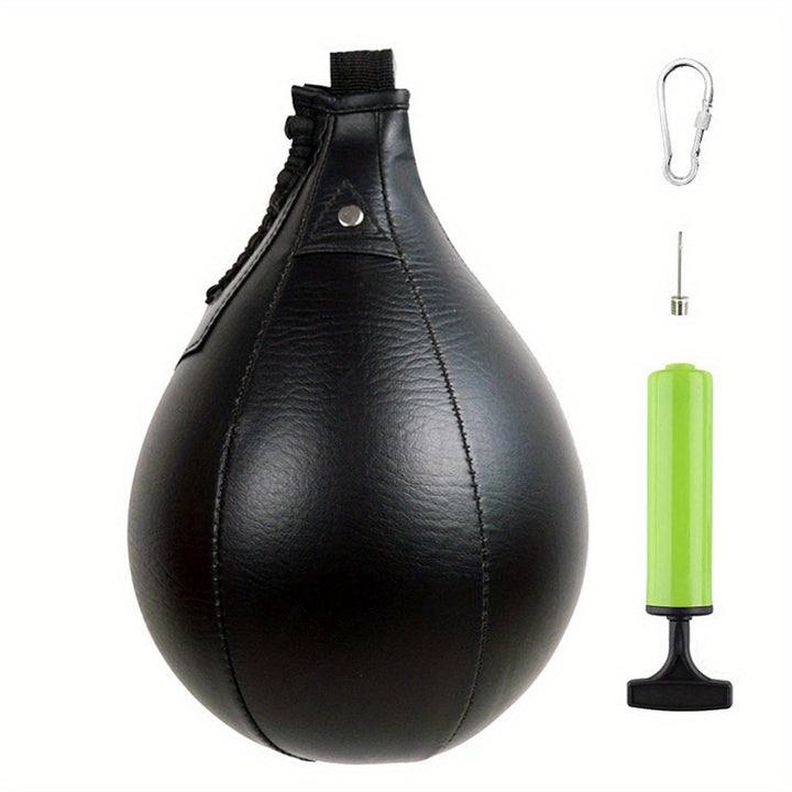 Black Faux Leather Inflatable Boxing Speed Ball - Pear-Shaped Training Punching Bag for Sports & Fitness, Boxing Speed Ball, Training