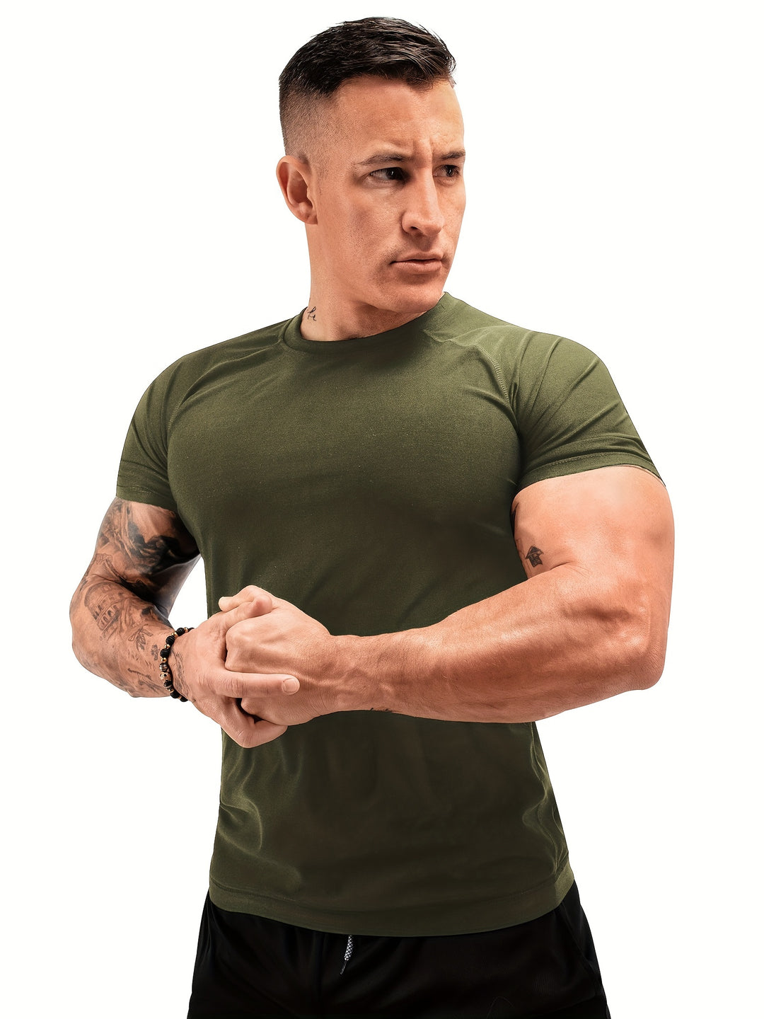 Men's Solid Skinny Fit Crew Neck And Short Sleeve Sauna Sweat T-shirt, Stretchable And Active Sports Tops Versatile For Summer Body-shaping, Fitness And Gym Wear