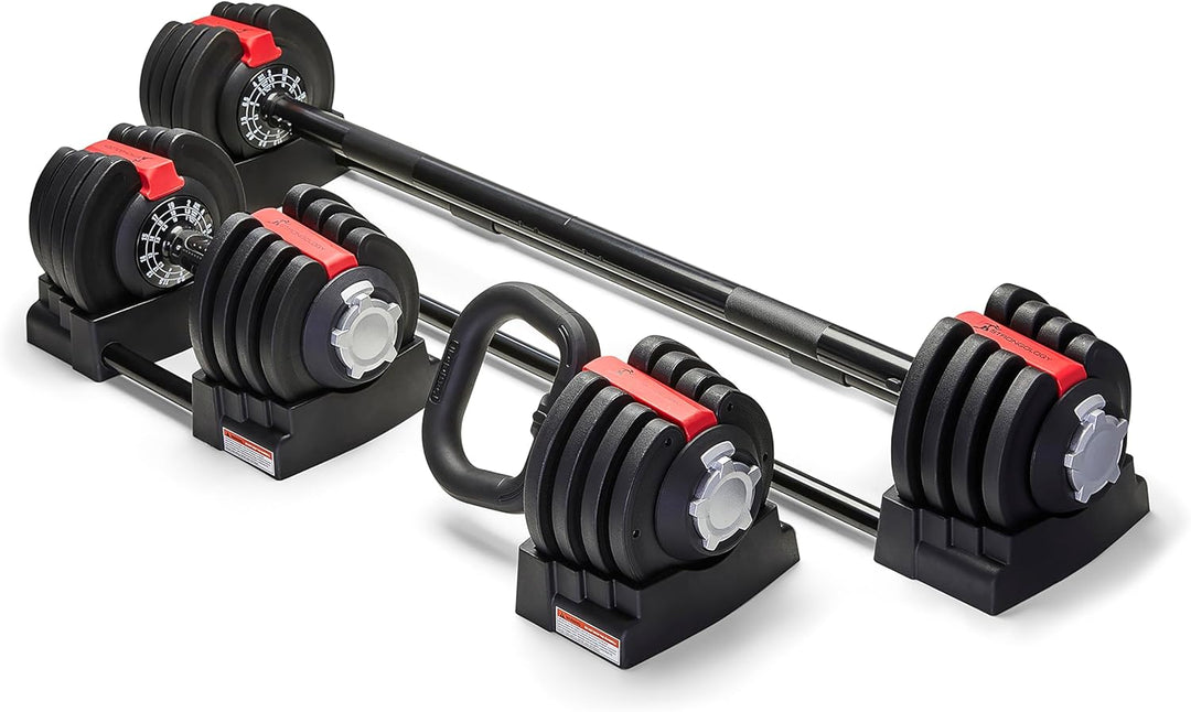 Home Fitness Black/Red Adjustable Smart Barbell/Dumbbell/Kettlebell from 2kg up to 19kg Training Weights