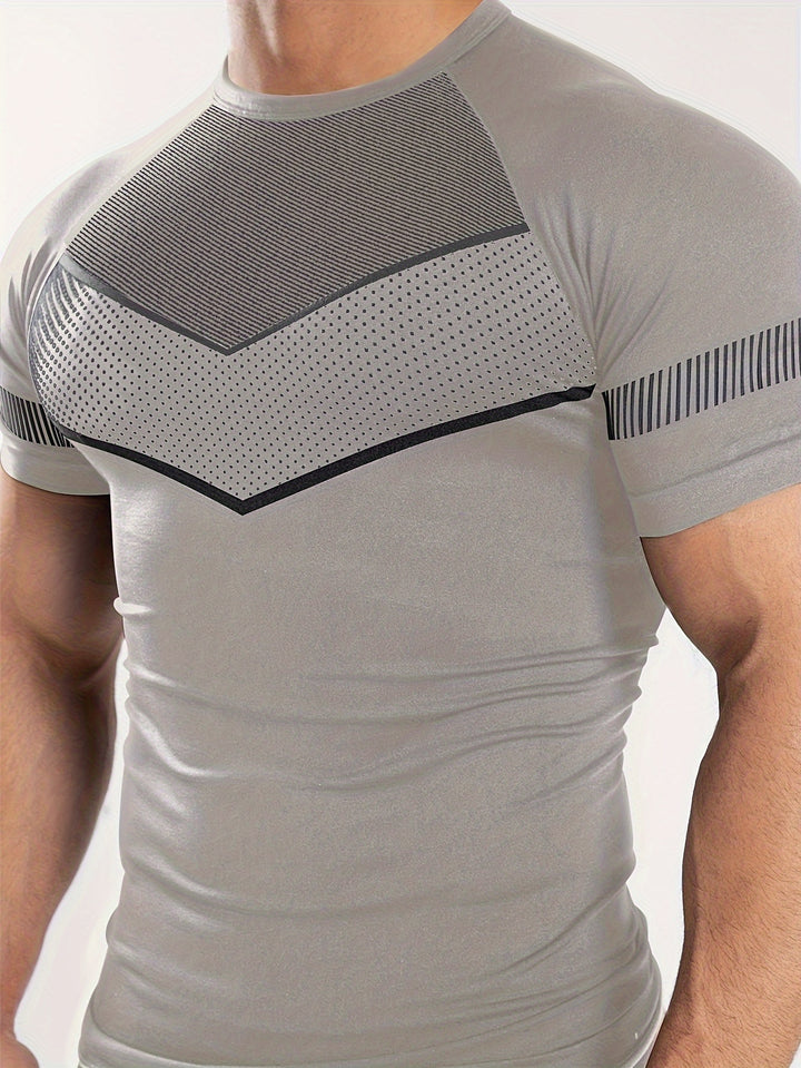 Men's Mid Stretch Quick-drying Breathable Short Sleeve Round Neck Compression T-shirt For Gym Fitness Training