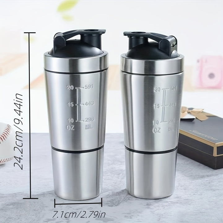 Stainless Steel Protein Shaker - 24.2cm/9.44in Tall, 7.1cm/2.79in Diameter, Hand Wash Only, No PVC