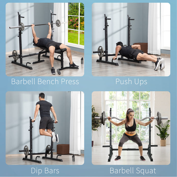 Multifunction Barbell Squat Rack Stand Heavy-Duty Strength Training Dumbbell Rack Adjustable Height Weight Lifting Bench Press Dip Station for Home Gym, Black