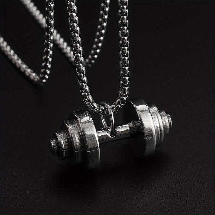 High Quality Sporty Stainless Steel Dovetail Cross Pattern Dumbbell Pendant Necklace Men Women Classic Fitness Leisure Jewelry