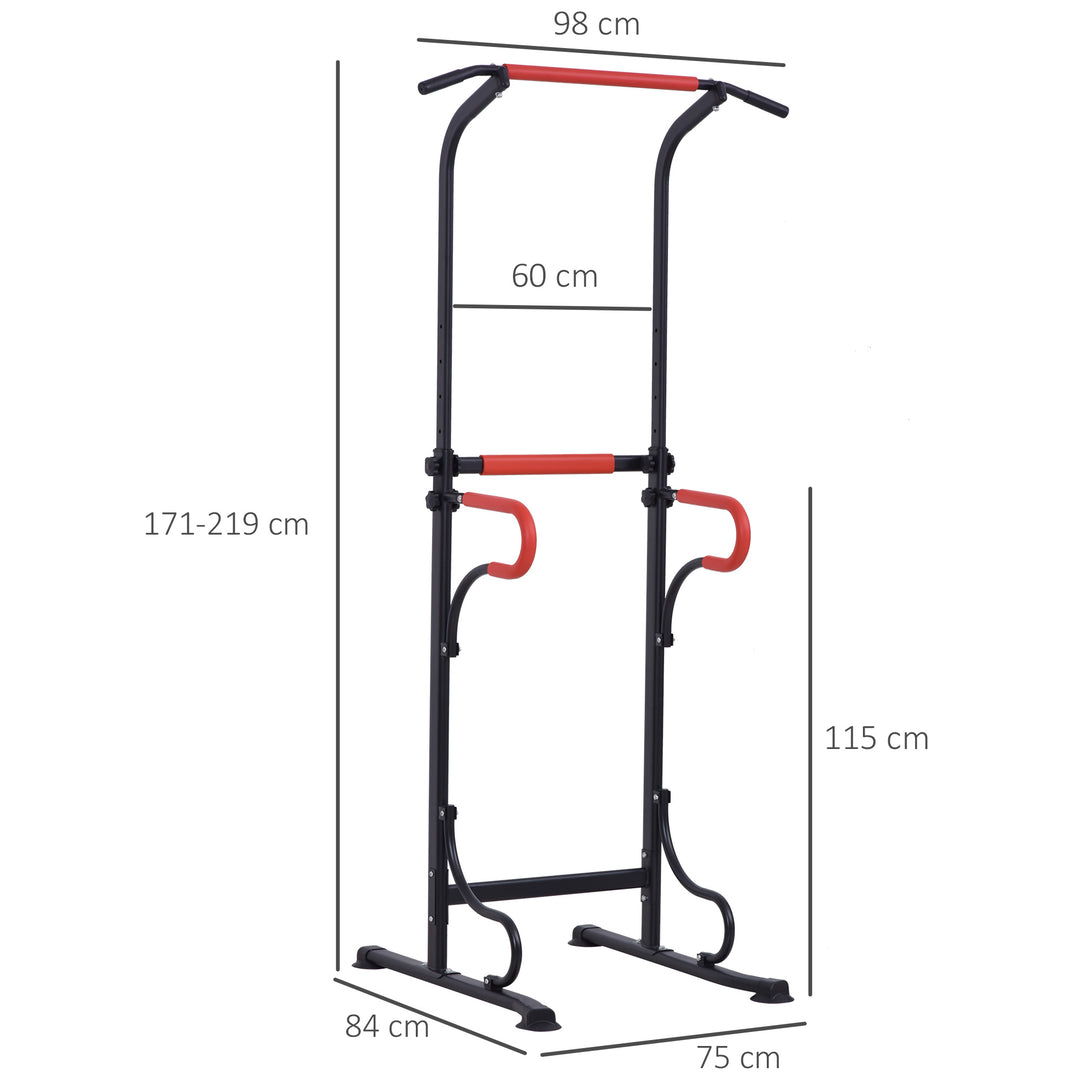 Pull Up Station with Dip Station and Push-up Stand, Height Adjustable Power Tower, Free Standing Pull Up Bar for Home Gym