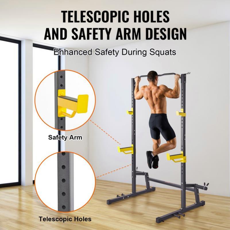 Adjustable Heavy-Duty Metal Power Rack - Squat Stand with Barbell Support, Ideal for Home Gym Weight Training, No Electricity Needed, Durable Construction, Gym Accessories