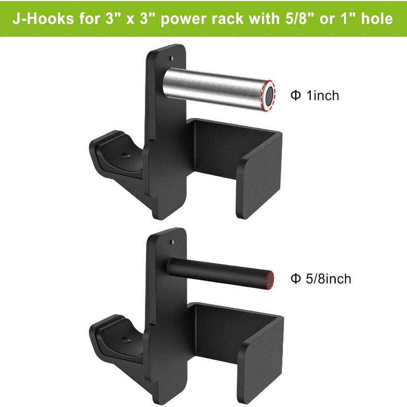 Hole - Bottom Reinforced Steel Hooks with Rubber Pads - Heavy Duty Power Rack Attachments - Squat Rack Accessories for Strength Training