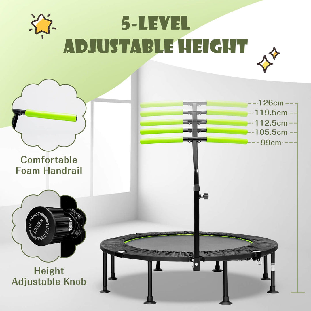 110 CM Mini Trampoline Bounce with Height Adjustable Handrail