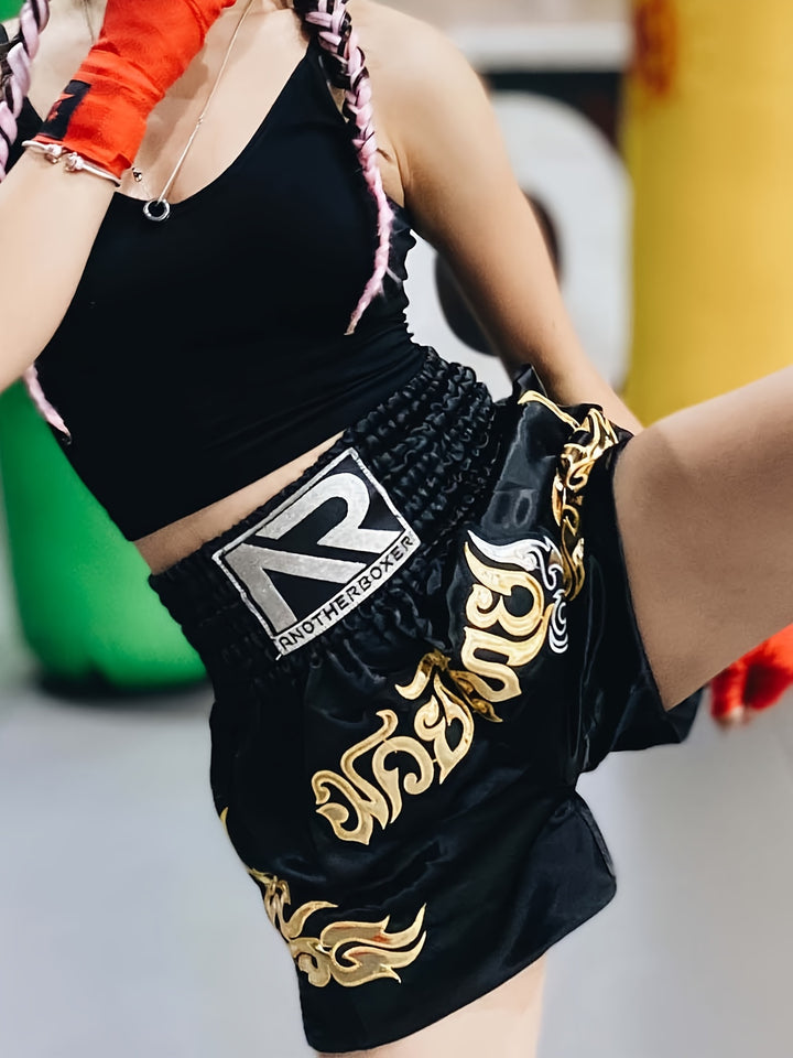 Embroidered Muay Thai & MMA Shorts - Durable Polyester, Non-Stretch, All-Season Sports Gear for Boxing & Training