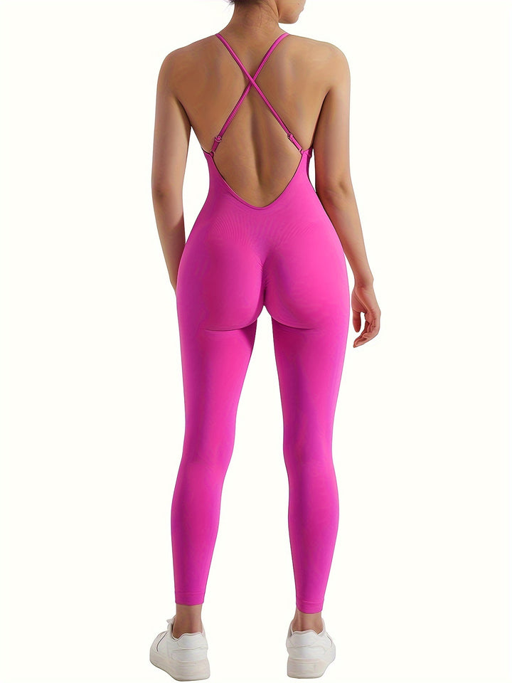 [Customer Favourite] Women's Sleek Backless Yoga Jumpsuit with Removable Pads - High-Waist, Stretchy Nylon/Spandex Blend, Machine Washable