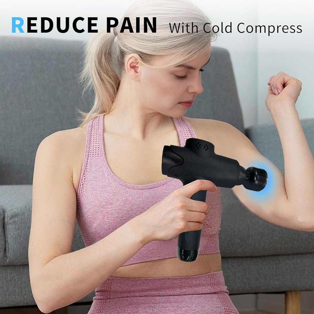 2024-New Mas Gun Deep Tissue, Muscle Mas Gun with Heat and Cold 14mm Amplitude Portable Percussion Muscle Masr with LCD Touch Screen Quiet Hand Masr with 8 Heads for Body Back Relaxation