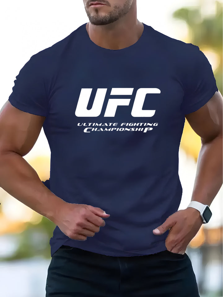 Men'S UFC Ultimate Fighting Championship Graphic T-Shirt, Polyester Casual Crew Neck Tee, Regular Fit, with Slight Stretch, Alphabet Pattern Knit Fabric, for Summer Adult Fashion Top