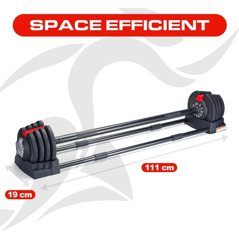 Home Fitness Black/Red Adjustable Smart Barbell/Dumbbell/Kettlebell from 2kg up to 19kg Training Weights