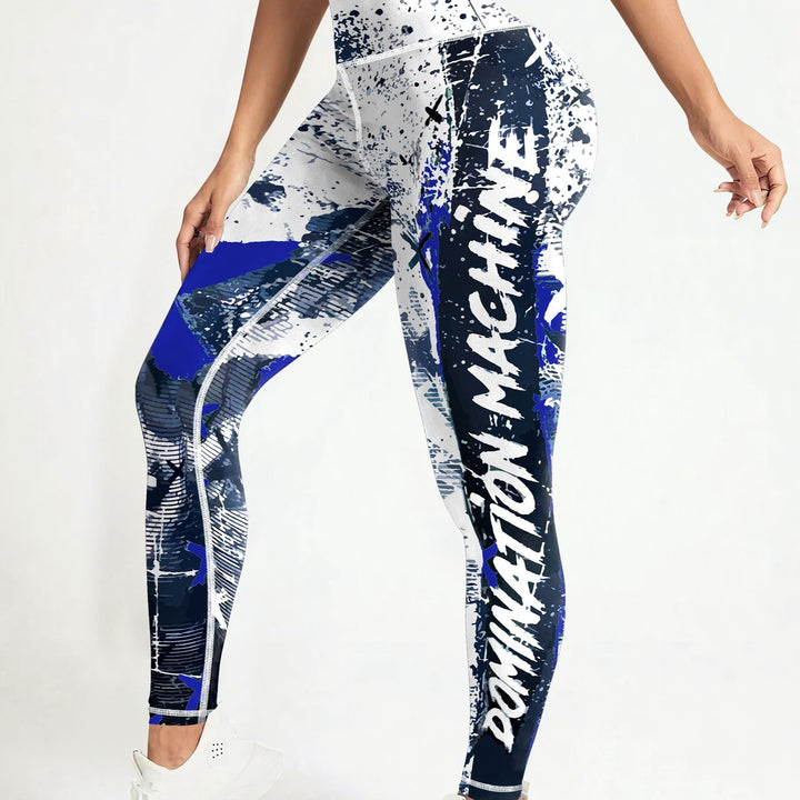 Fashionable Letter Printed High Waist Yoga Leggings - Bold Graffiti Color Block Design, Butt Lifting & Tummy Control, Womens Performance Running Tight Pants