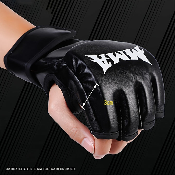 1 Pair Adult Half-Finger MMA Boxing Gloves with Hook & Loop Closure - Durable PU Material, Available in White/Red/Black