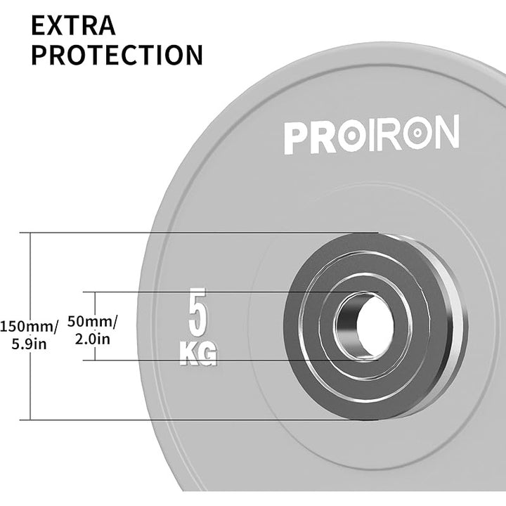 Bumper Plates, 2" Solid Rubber Weight Plates for Barbell Strength Training and Weight Lifting, 5kg 10kg 15kg 20kg 25kg, Single or Pair