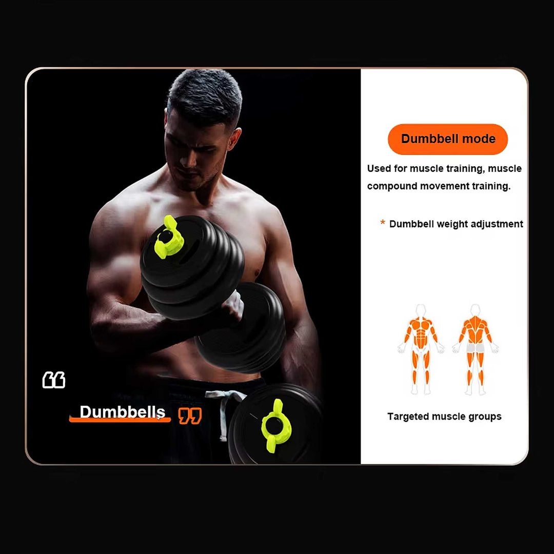 6in1 Dumbbells Weights Set Package Adjustable Dumbbell Weight Lifting Straight and Curl Barbell Kettlebell Push Up Ab Wheel Workout with Exercise Resistance Bands Set