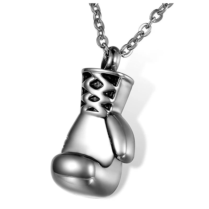 Cremation Jewellery Stainless Steel Boxing Glove Memorial Ash Pendant Urn Necklace Keepsake