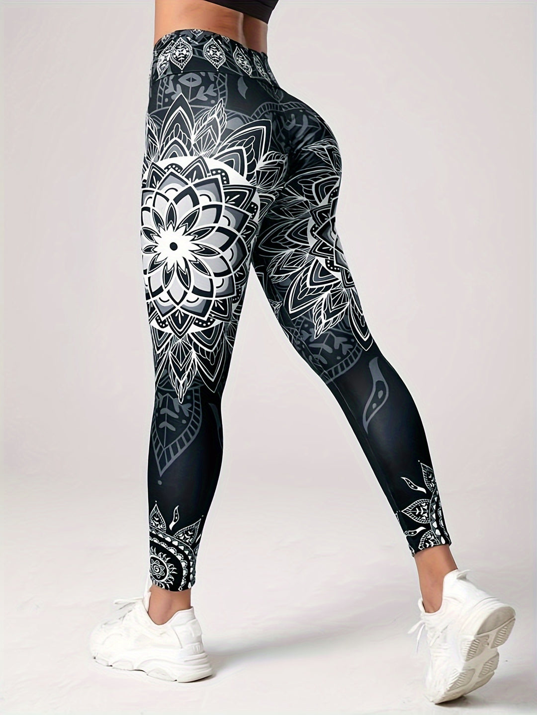 Women's High-Waisted Kaleidoscope Print Leggings, Sports Fitness Yoga Pants With Tummy Control And Butt Lift, Fashion Tight Long Trousers For Running Cycling