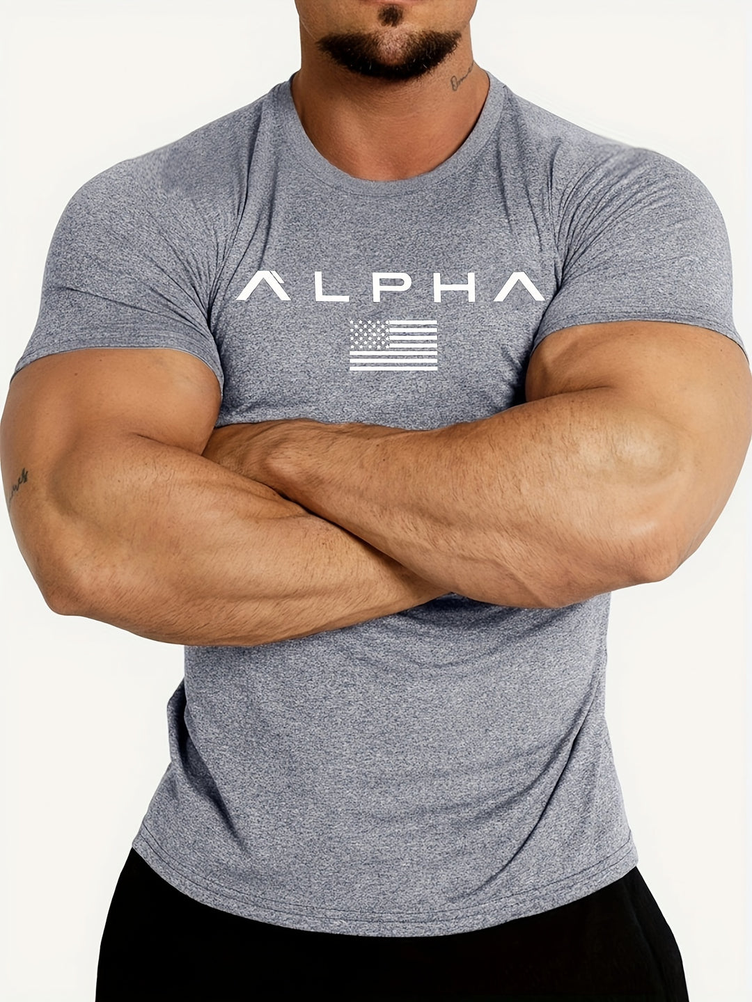 American Flag Alpha Print Comfortable Fit Crew Neck Short Sleeve T-Shirt - Soft, Breathable, Versatile, and Athletic Style for Spring and Summer - Perfect Gift for Men