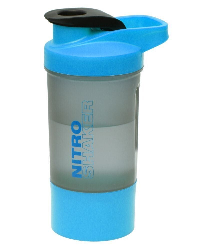 600Ml Protein Shaker with Mixing Ball and Storage Compartments BLUE Gym Bottle