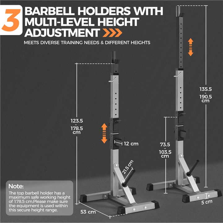 Yaheetech Pair of Adjustable Weights Bar Barbell Rack, Portable Squat Stand with Safety Spotters & Weight Plate Storage for Home Gym