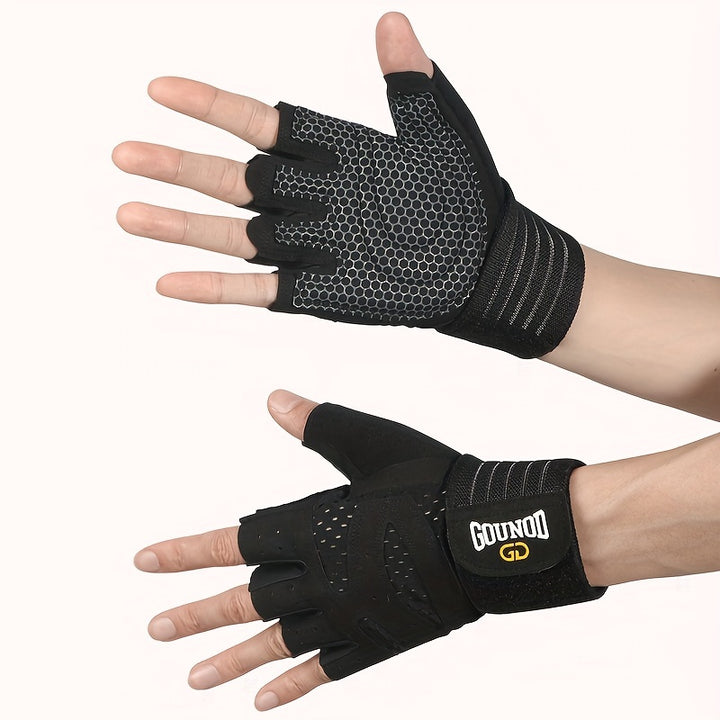 Enhanced Wrist Support Half-Finger Fitness Gloves - Durable Polyester, Ideal for Weightlifting & Barbell Training