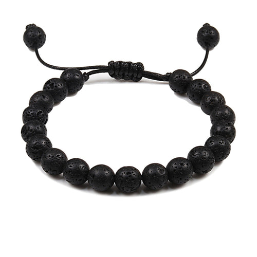 8mm Men Bracelets Black Lava Beads Bracelet Tiger Eye Adjustable
