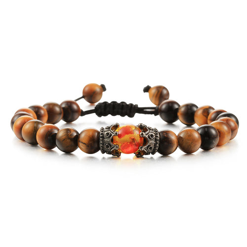 8mm Men Bracelets Black Lava Beads Bracelet Tiger Eye Adjustable