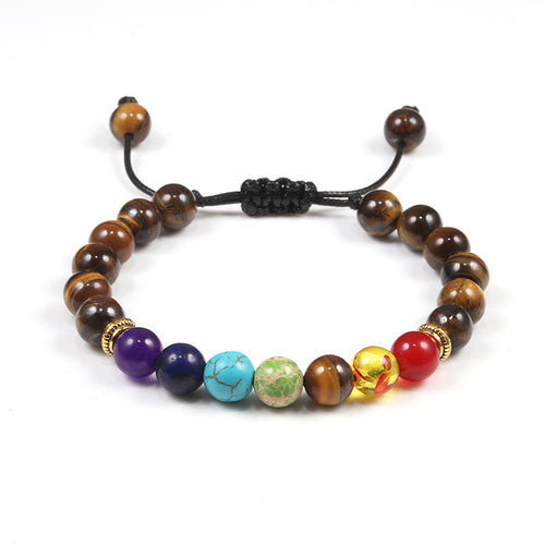 8mm Men Bracelets Black Lava Beads Bracelet Tiger Eye Adjustable