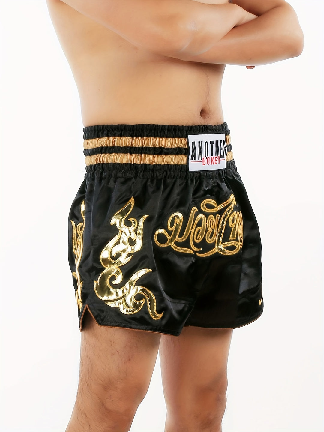 Combat Ready, Embroidered Black Boxing Shorts for MMA & Muay Thai - Durable Polyester, Non-Stretch, Machine Washable - Perfect for Training & Sports